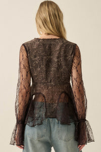 All a Dream Paisley and Lace Bell-Sleeve Peplum Top - ShopPromesa