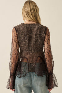 All a Dream Paisley and Lace Bell-Sleeve Peplum Top - ShopPromesa