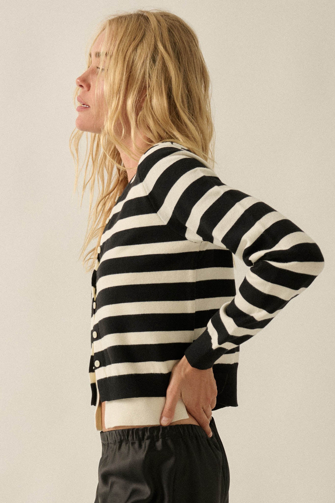 Right Stripes Layered Striped Knit Button-Up Cardigan - ShopPromesa