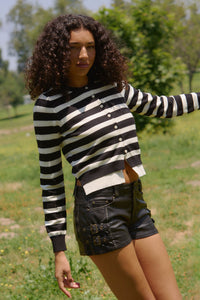 Right Stripes Layered Striped Knit Button-Up Cardigan - ShopPromesa