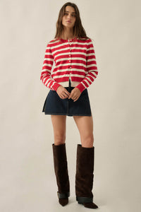 Right Stripes Layered Striped Knit Button-Up Cardigan - ShopPromesa