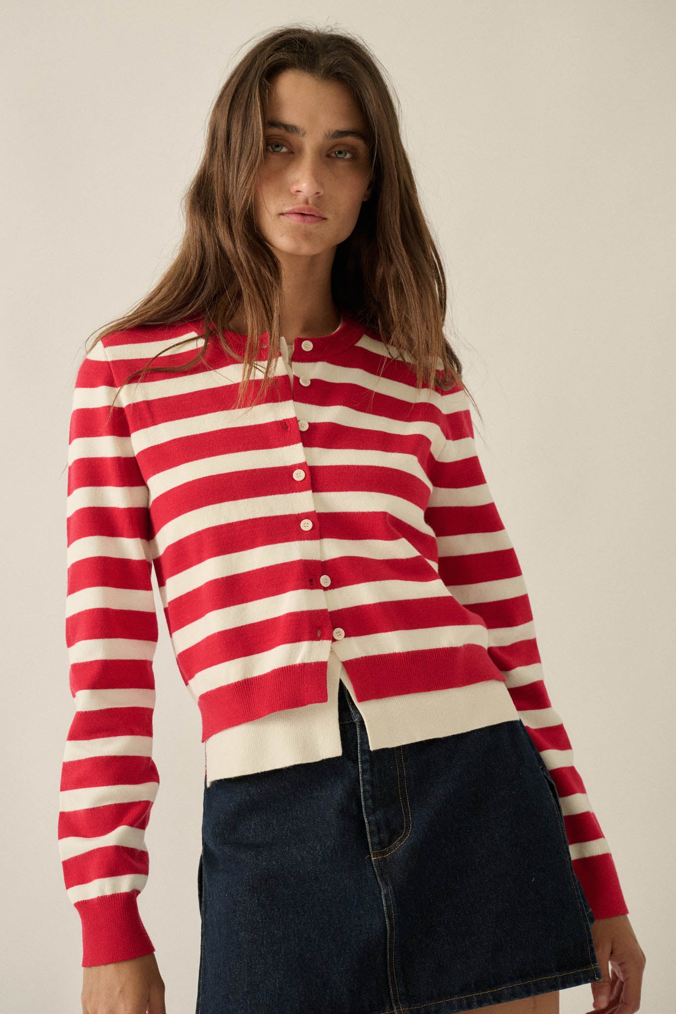 Right Stripes Layered Striped Knit Button-Up Cardigan - ShopPromesa