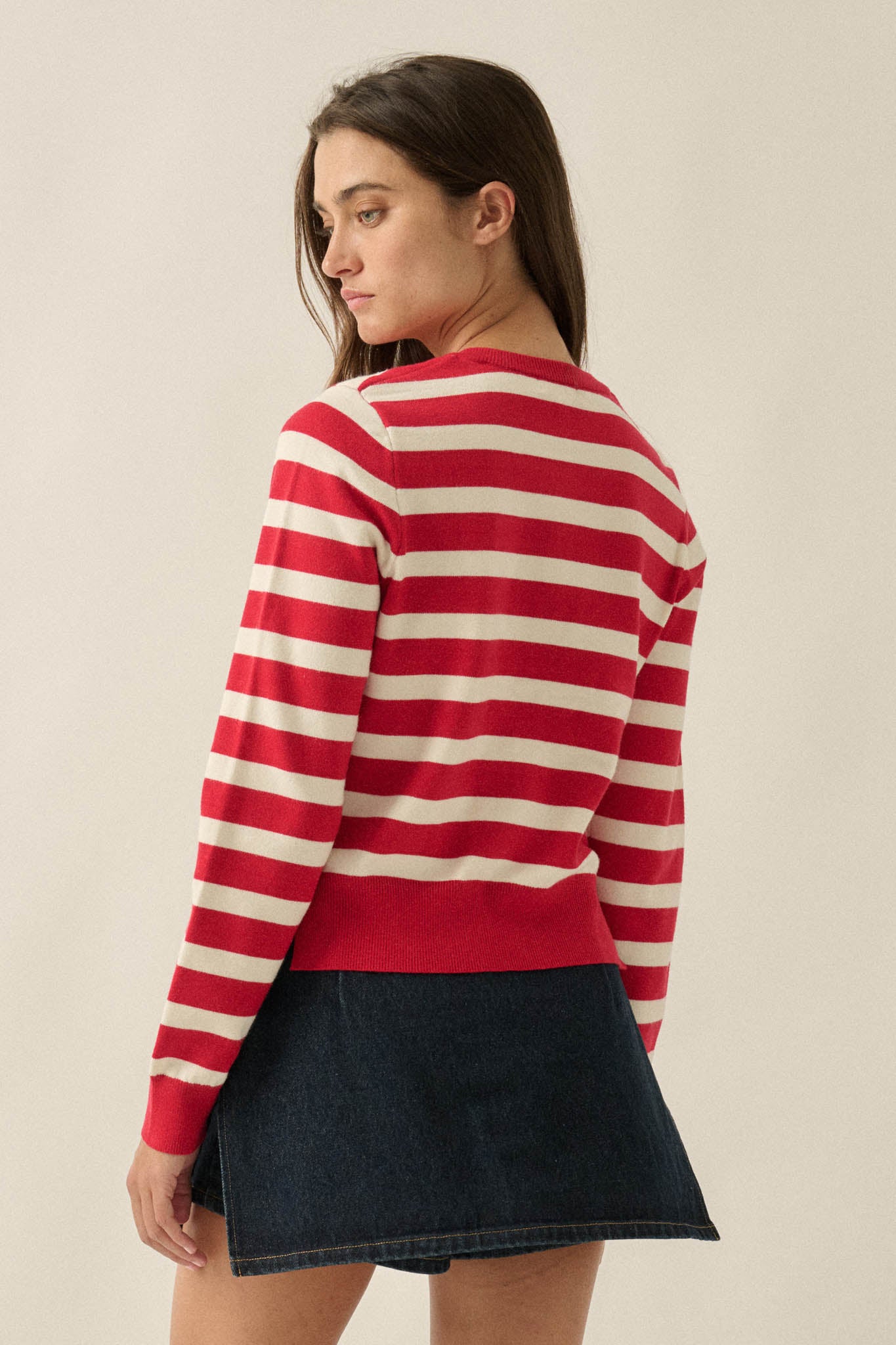 Right Stripes Layered Striped Knit Button-Up Cardigan - ShopPromesa