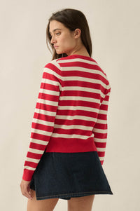 Right Stripes Layered Striped Knit Button-Up Cardigan - ShopPromesa