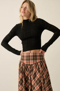 Pointe Blank Floral Pointelle Mock-Neck Cropped Top - ShopPromesa