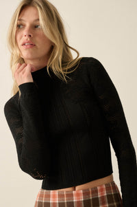 Pointe Blank Floral Pointelle Mock-Neck Cropped Top - ShopPromesa