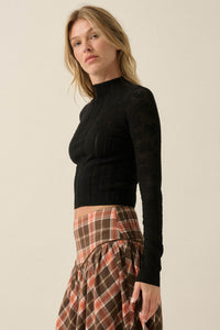 Pointe Blank Floral Pointelle Mock-Neck Cropped Top - ShopPromesa