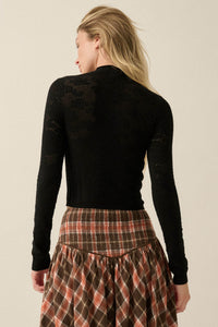 Pointe Blank Floral Pointelle Mock-Neck Cropped Top - ShopPromesa