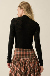Pointe Blank Floral Pointelle Mock-Neck Cropped Top - ShopPromesa