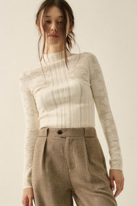 Pointe Blank Floral Pointelle Mock-Neck Cropped Top - ShopPromesa