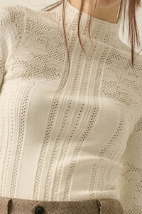 Pointe Blank Floral Pointelle Mock-Neck Cropped Top - ShopPromesa