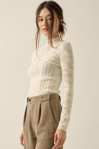 Pointe Blank Floral Pointelle Mock-Neck Cropped Top - ShopPromesa