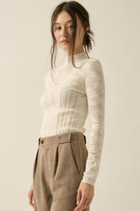 Pointe Blank Floral Pointelle Mock-Neck Cropped Top - ShopPromesa