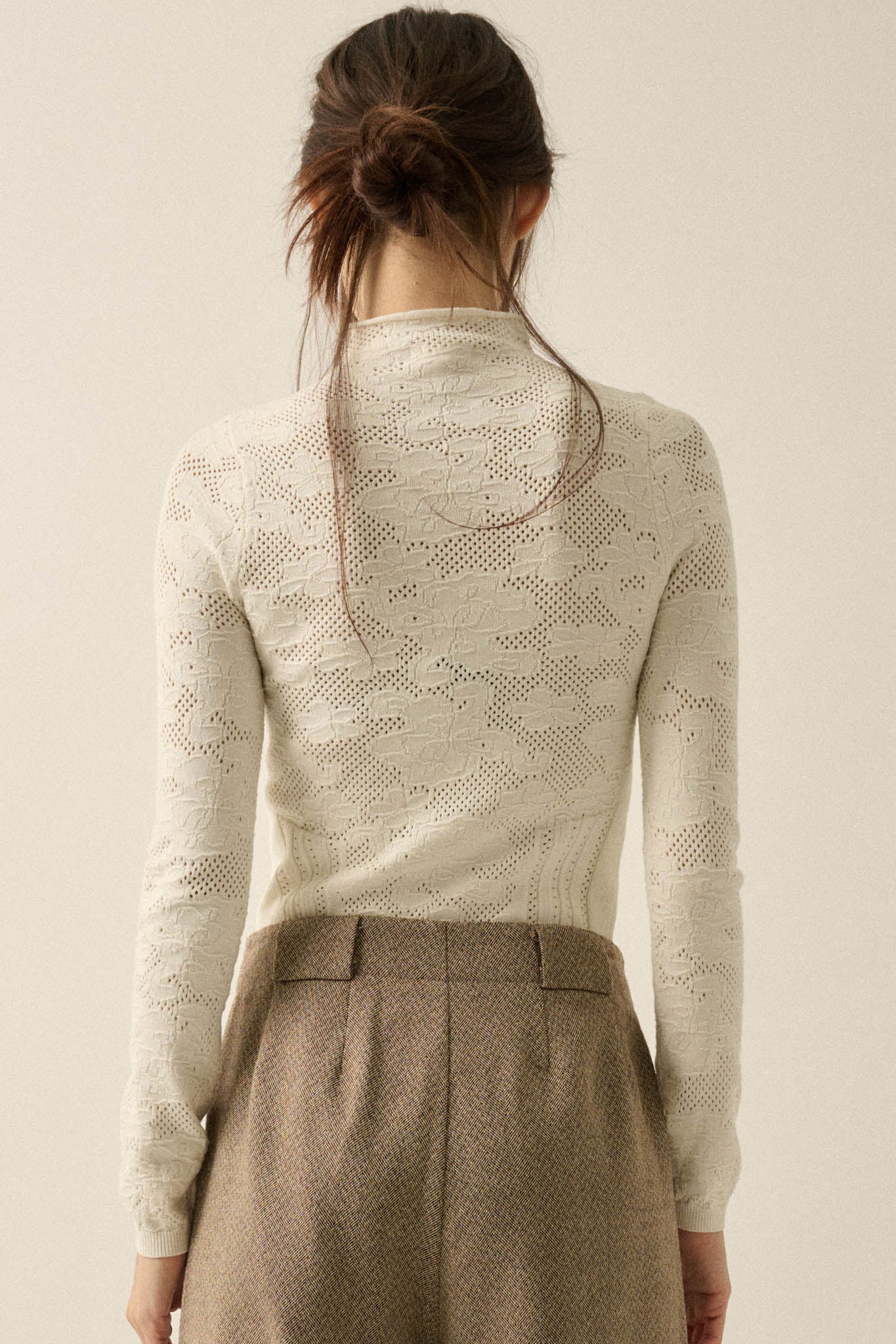 Pointe Blank Floral Pointelle Mock-Neck Cropped Top - ShopPromesa