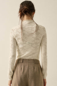 Pointe Blank Floral Pointelle Mock-Neck Cropped Top - ShopPromesa