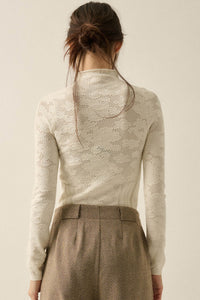 Pointe Blank Floral Pointelle Mock-Neck Cropped Top - ShopPromesa