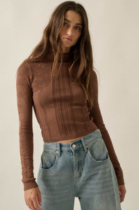 Pointe Blank Floral Pointelle Mock-Neck Cropped Top - ShopPromesa