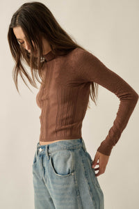 Pointe Blank Floral Pointelle Mock-Neck Cropped Top - ShopPromesa