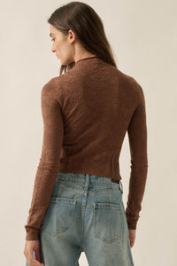 Pointe Blank Floral Pointelle Mock-Neck Cropped Top - ShopPromesa