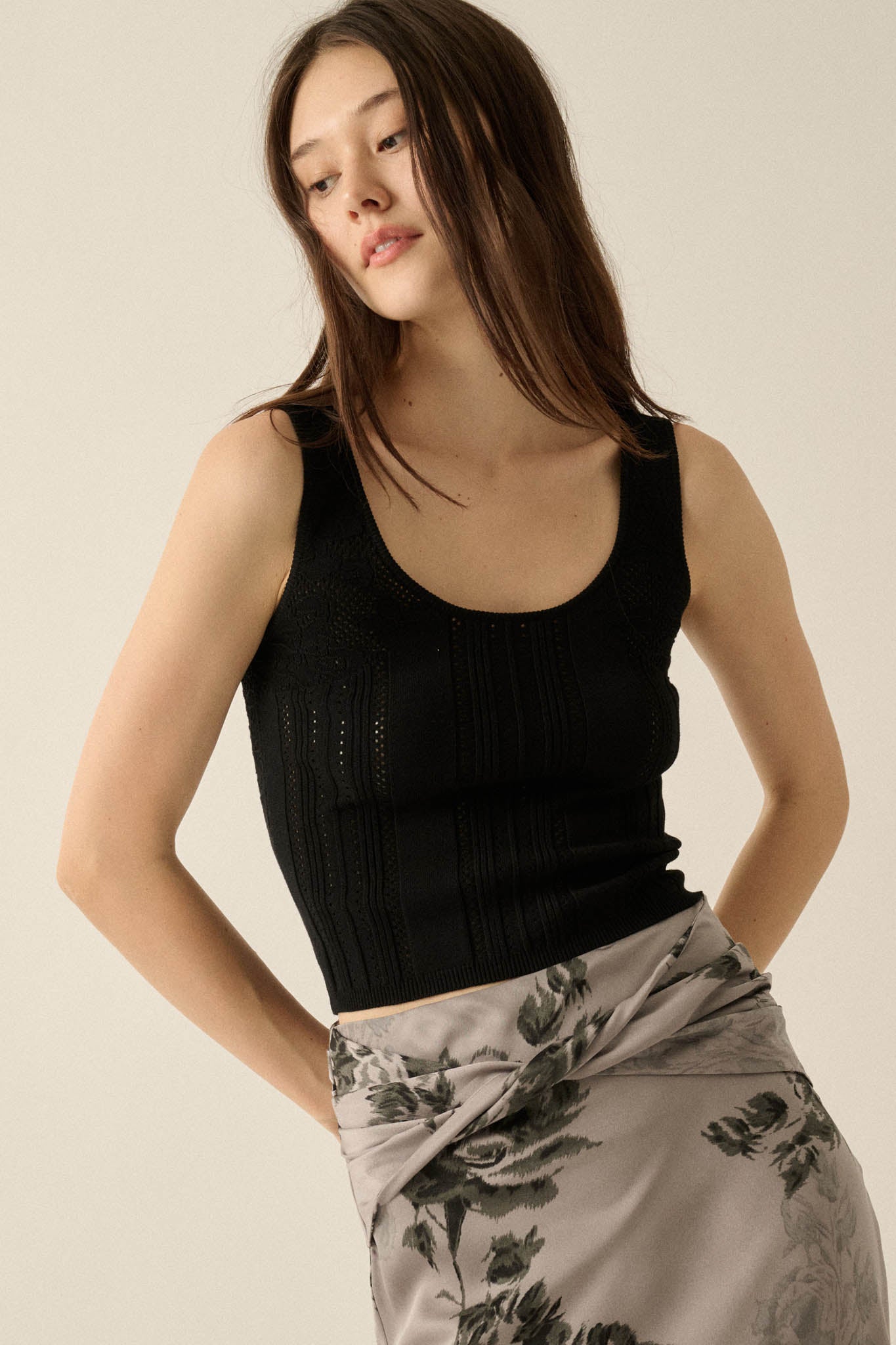 Good Pointe Floral Pointelle Cropped Tank Top - ShopPromesa