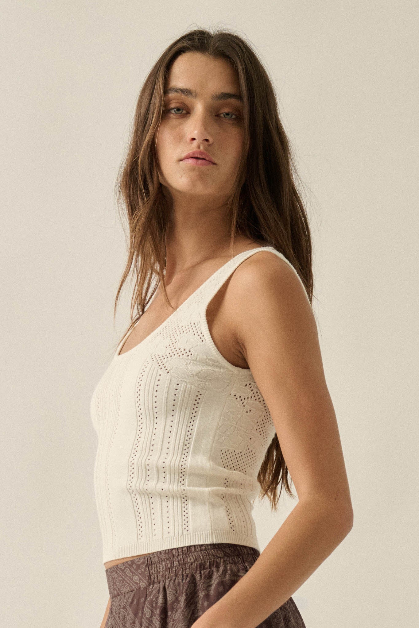 Good Pointe Floral Pointelle Cropped Tank Top - ShopPromesa