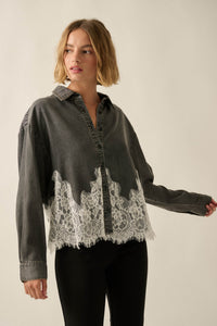 Denim Dreamer Lace-Hem Oversize Button-Up Shirt - ShopPromesa