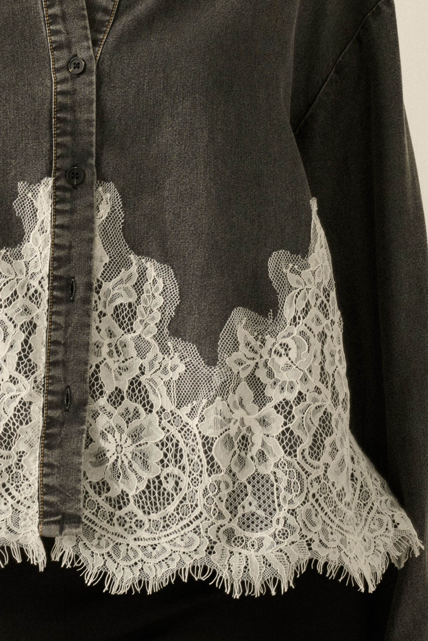 Denim Dreamer Lace-Hem Oversize Button-Up Shirt - ShopPromesa