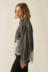 Denim Dreamer Lace-Hem Oversize Button-Up Shirt - ShopPromesa