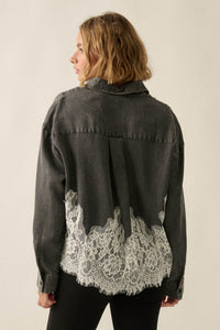 Denim Dreamer Lace-Hem Oversize Button-Up Shirt - ShopPromesa
