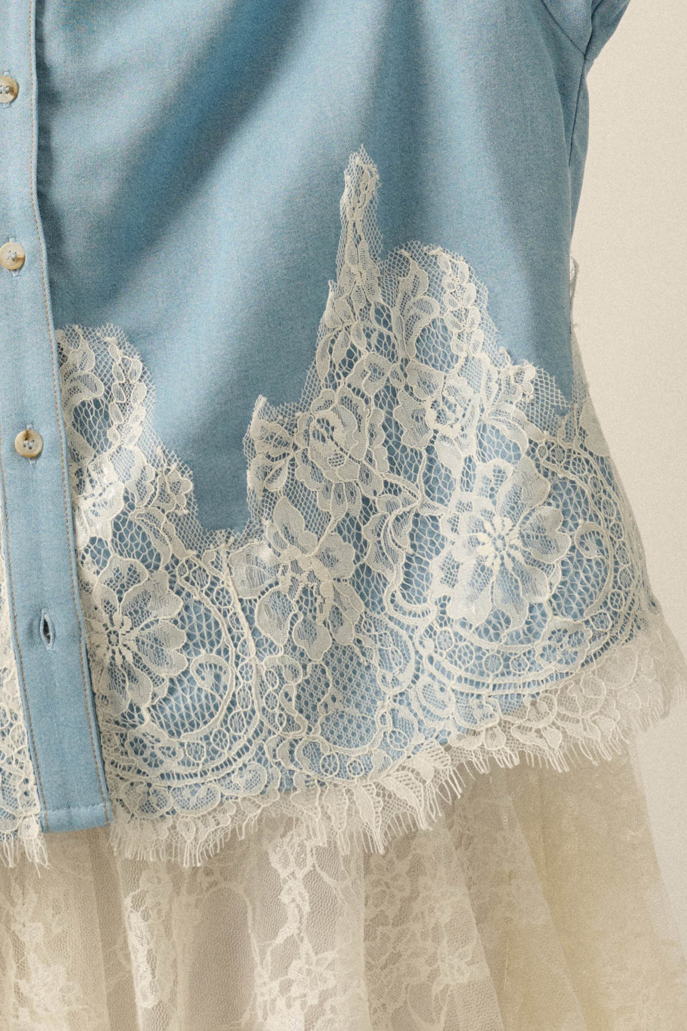 Denim Dreamer Lace-Hem Oversize Button-Up Shirt - ShopPromesa