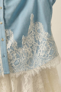 Denim Dreamer Lace-Hem Oversize Button-Up Shirt - ShopPromesa