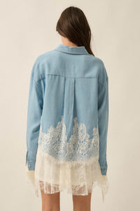 Denim Dreamer Lace-Hem Oversize Button-Up Shirt - ShopPromesa