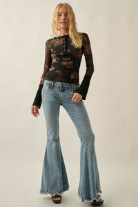 Blooming Ochre Floral Mesh Split-Cuff Henley Top - ShopPromesa