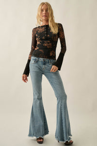 Blooming Ochre Floral Mesh Split-Cuff Henley Top - ShopPromesa