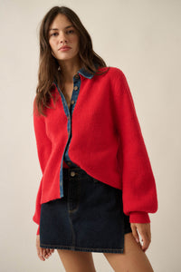 Easy Win Ribbed Knit and Denim Collared Cardigan - ShopPromesa