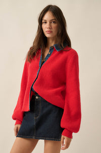 Easy Win Ribbed Knit and Denim Collared Cardigan - ShopPromesa