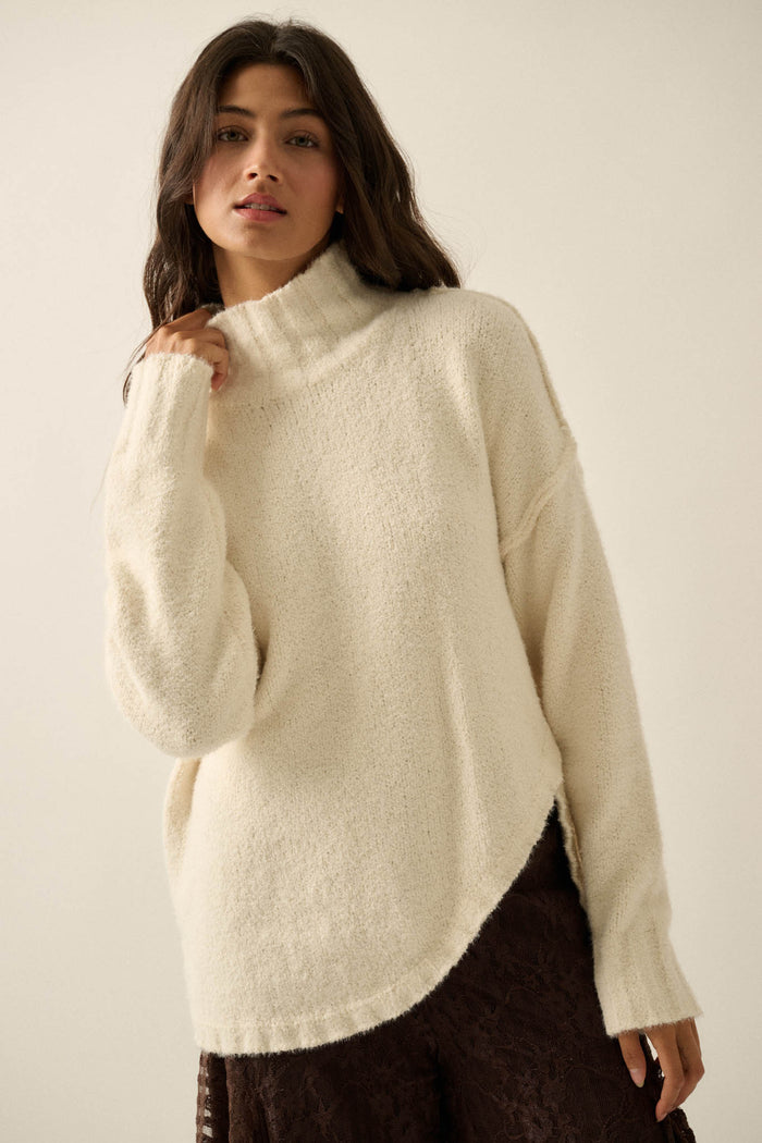 Trust Me Textured Mock-Neck Tulip-Hem Sweater - ShopPromesa