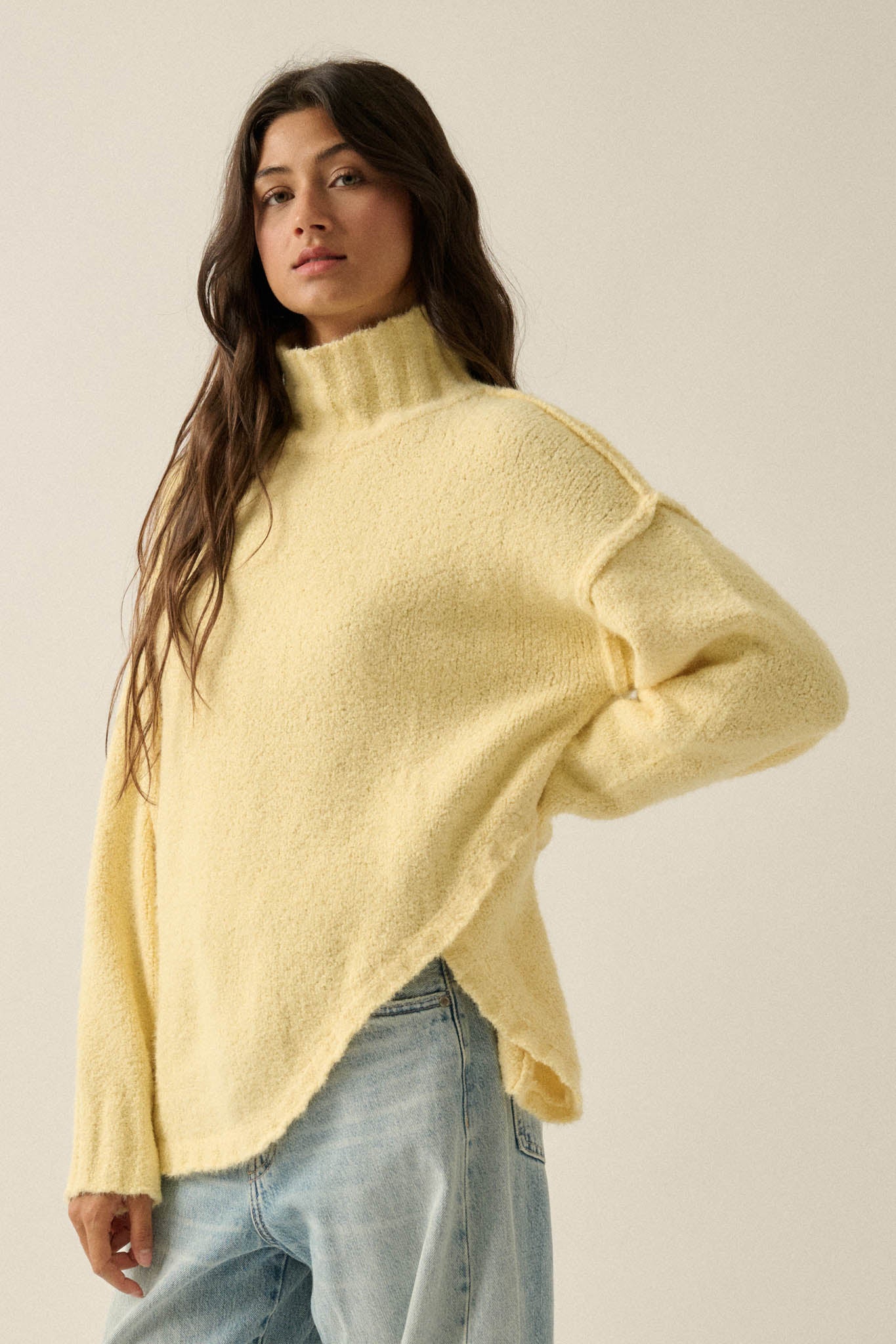 Trust Me Textured Mock-Neck Tulip-Hem Sweater - ShopPromesa