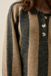 Stripe Out Balloon-Sleeve Striped Polo Sweater - ShopPromesa