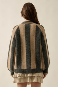 Stripe Out Balloon-Sleeve Striped Polo Sweater - ShopPromesa