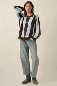 Stripe Out Balloon-Sleeve Striped Polo Sweater - ShopPromesa