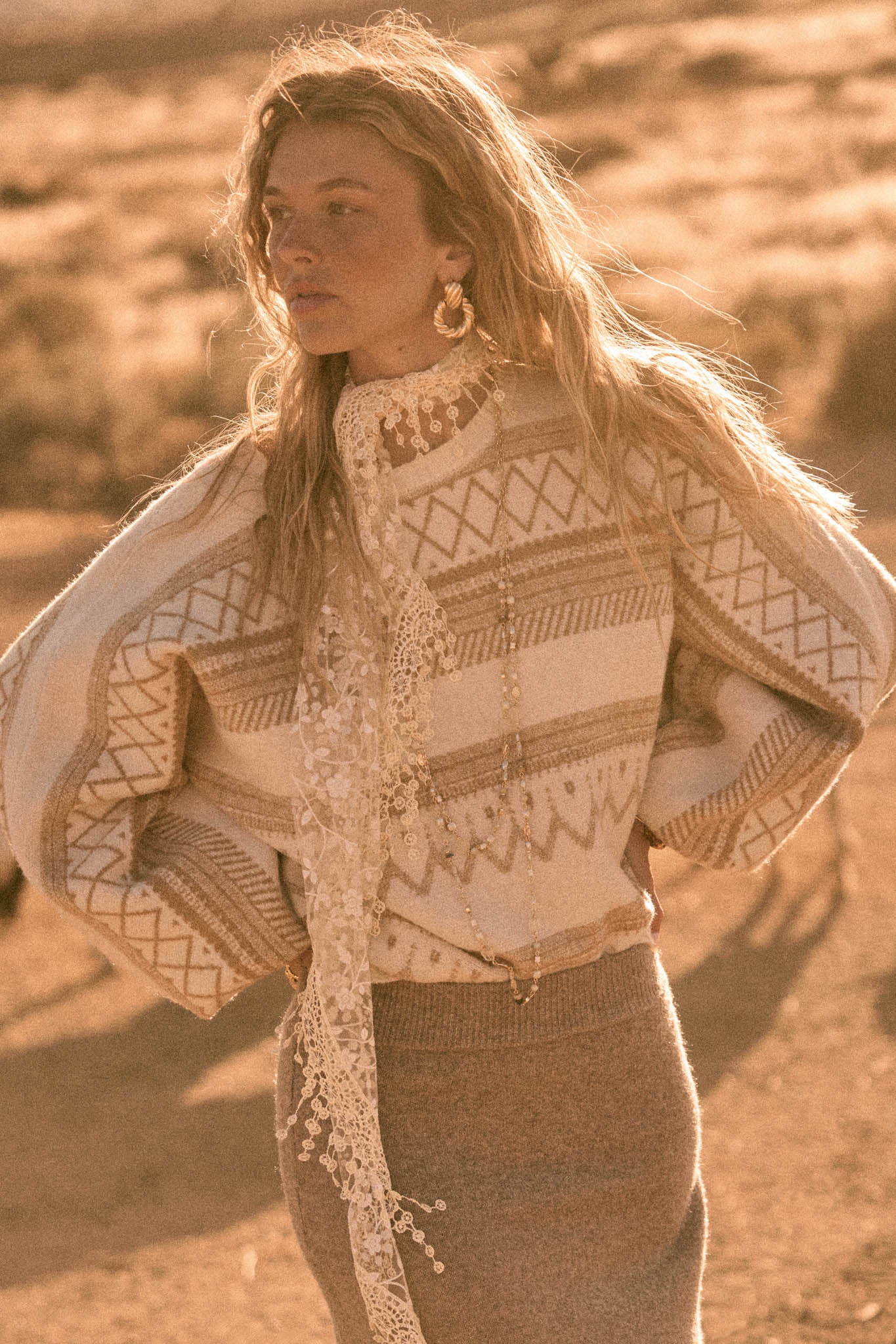 Path Not Taken Geometric Doman Bishop-Sleeve Sweater - ShopPromesa