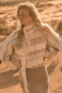 Path Not Taken Geometric Doman Bishop-Sleeve Sweater - ShopPromesa
