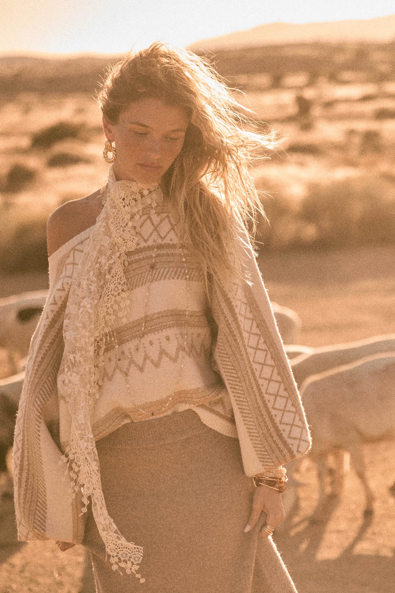 Path Not Taken Geometric Doman Bishop-Sleeve Sweater - ShopPromesa
