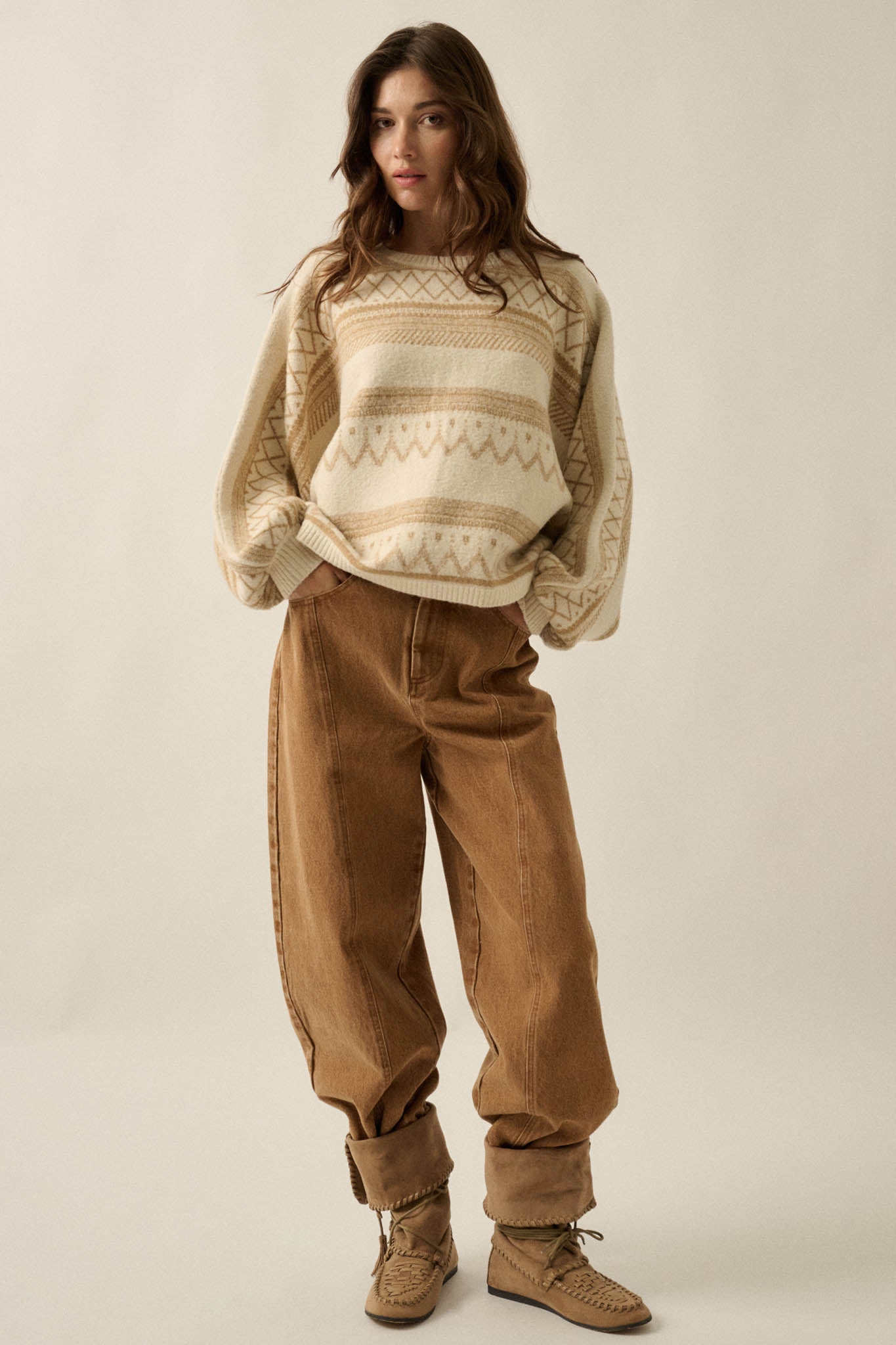 Path Not Taken Geometric Doman Bishop-Sleeve Sweater - ShopPromesa