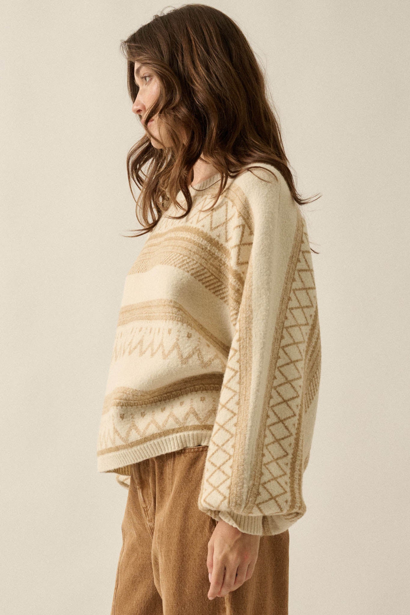 Path Not Taken Geometric Doman Bishop-Sleeve Sweater - ShopPromesa