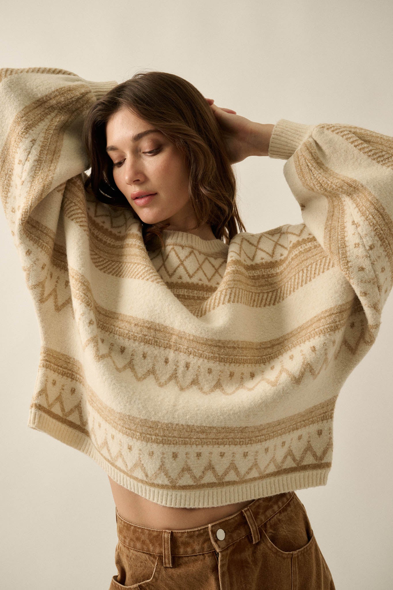 Path Not Taken Geometric Doman Bishop-Sleeve Sweater - ShopPromesa
