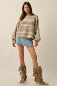 Path Not Taken Geometric Doman Bishop-Sleeve Sweater - ShopPromesa