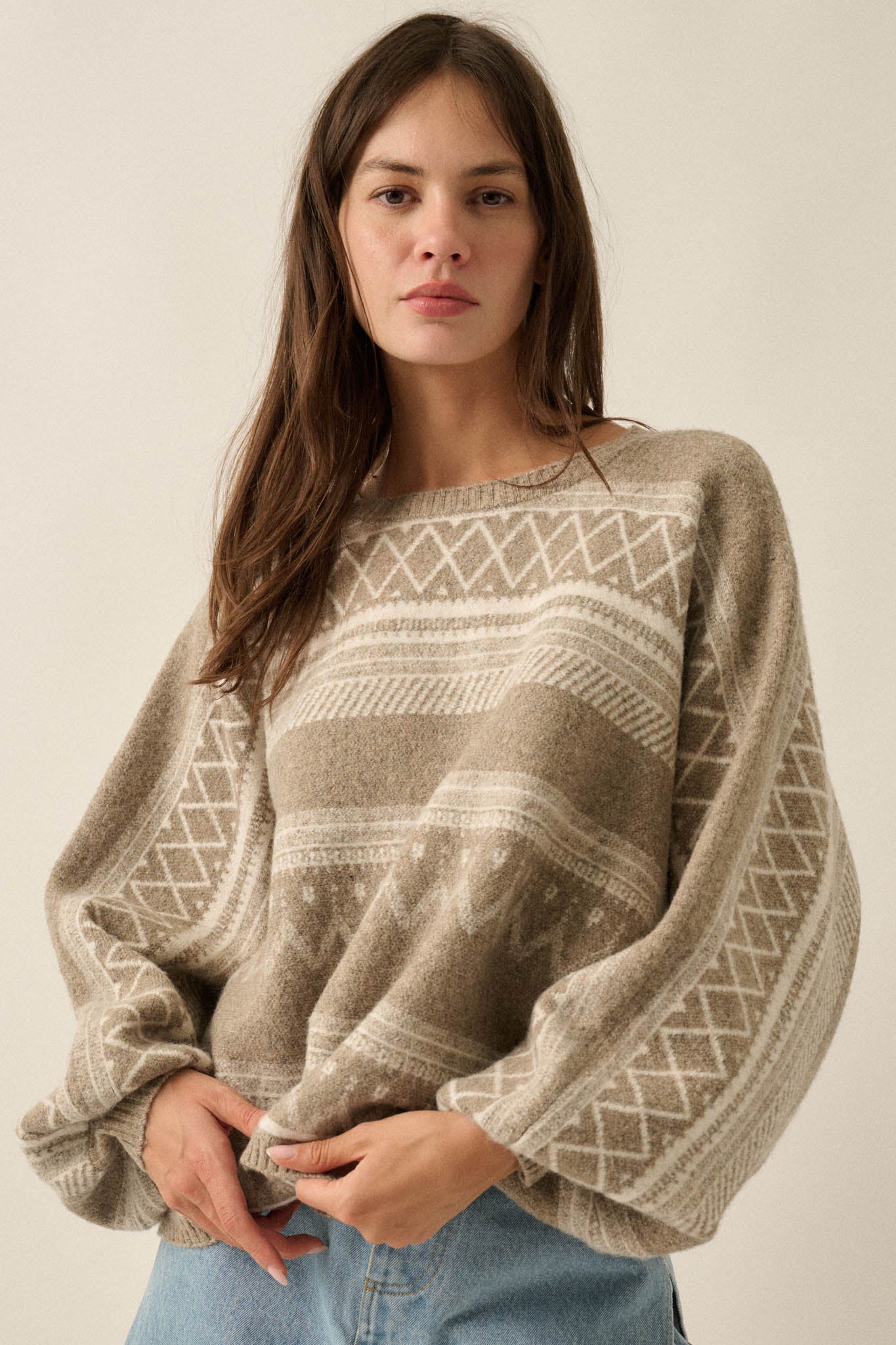 Path Not Taken Geometric Doman Bishop-Sleeve Sweater - ShopPromesa
