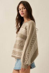 Path Not Taken Geometric Doman Bishop-Sleeve Sweater - ShopPromesa